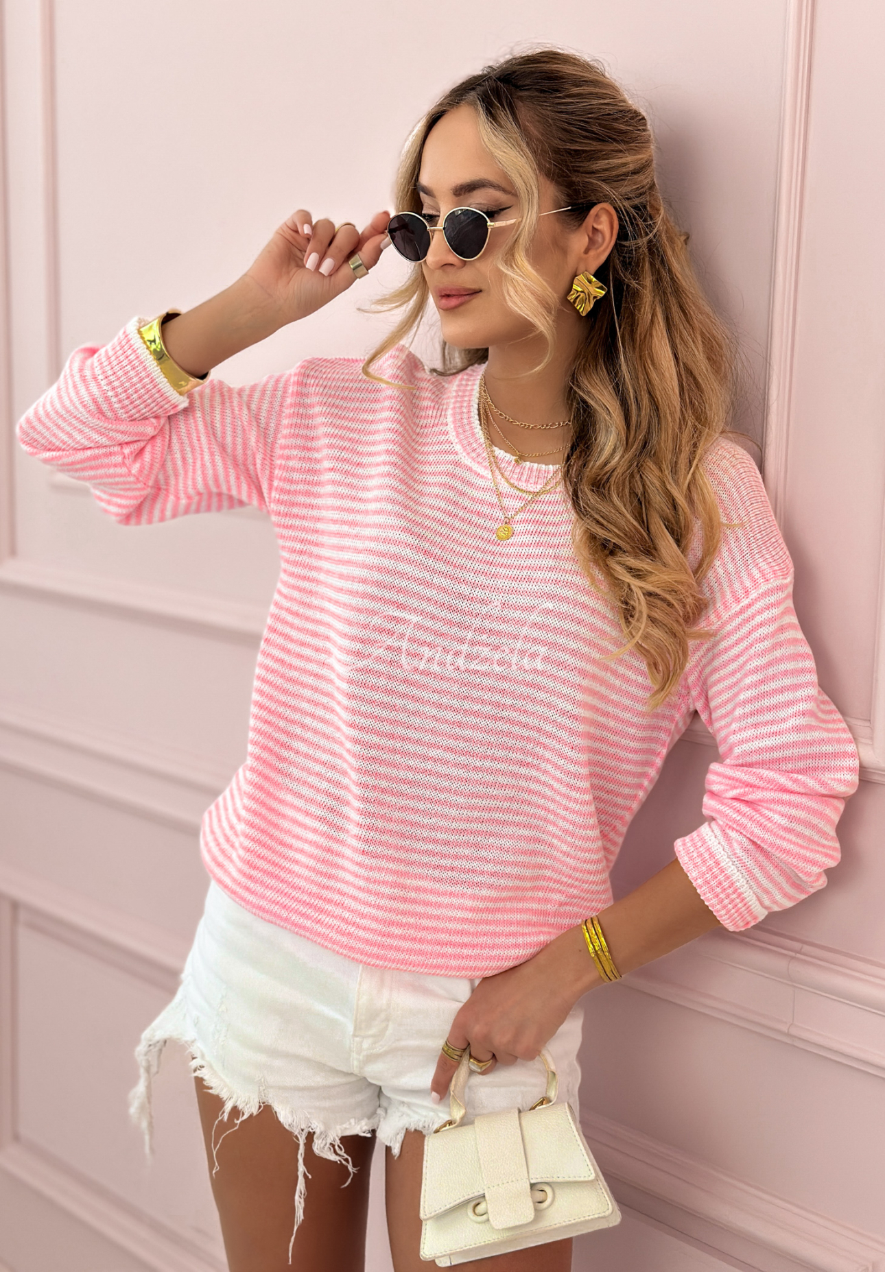 Striped Sweater Throw Kindness Around pink