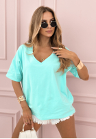 T-shirt oversize z dekoltem w serek Cascade niebieski