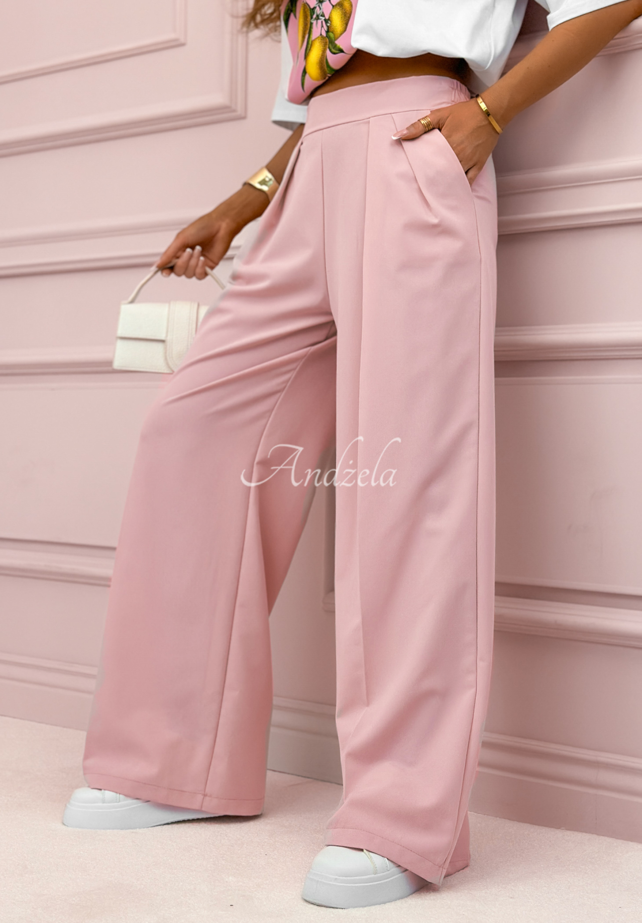 Material wide leg pants Not Difficult powder pink
