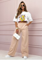 Eleganckie spodnie wide leg Glamour Flow beżowe