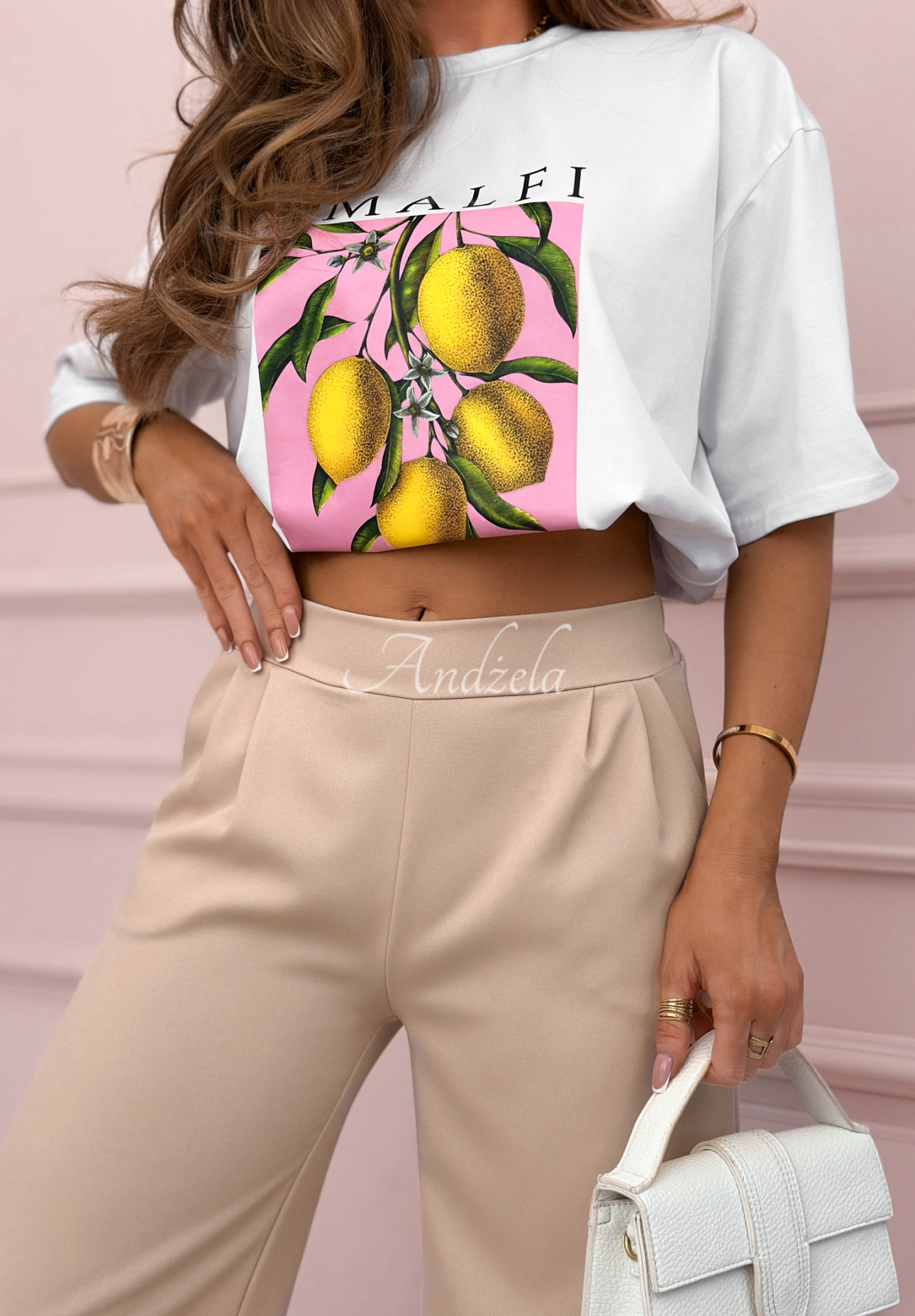 Elegant Glamour Flow beige wide leg pants