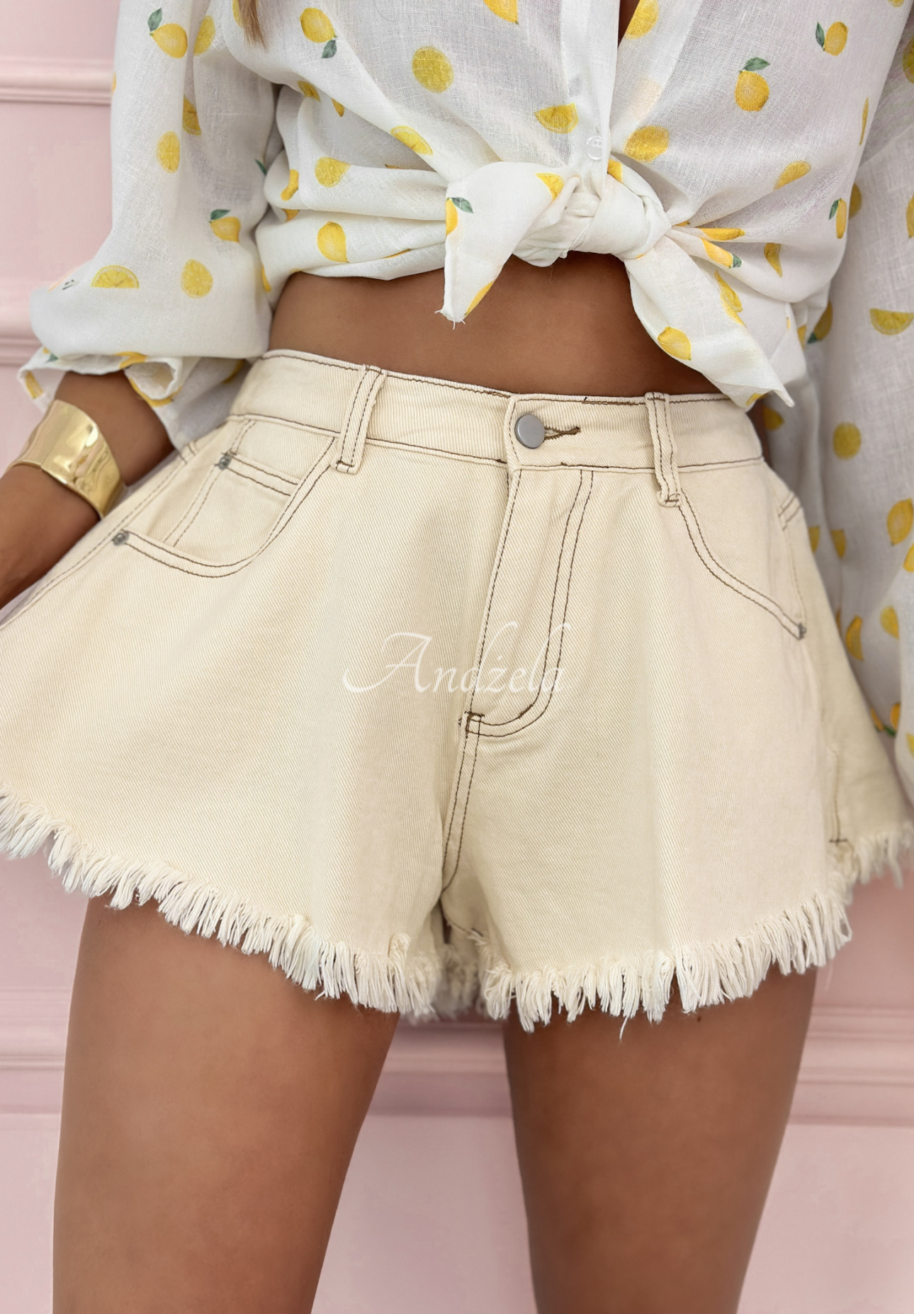 Denim shorts with wide legs Endless Blue beige