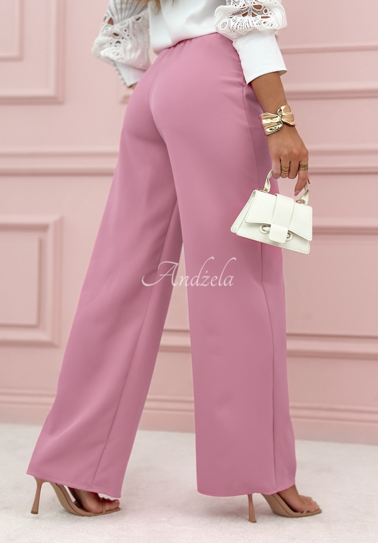 Elegant wide leg pants Glamour Flow powder pink