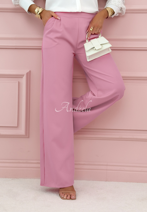 Eleganckie spodnie wide leg Glamour Flow pudrowy r&oacute;ż