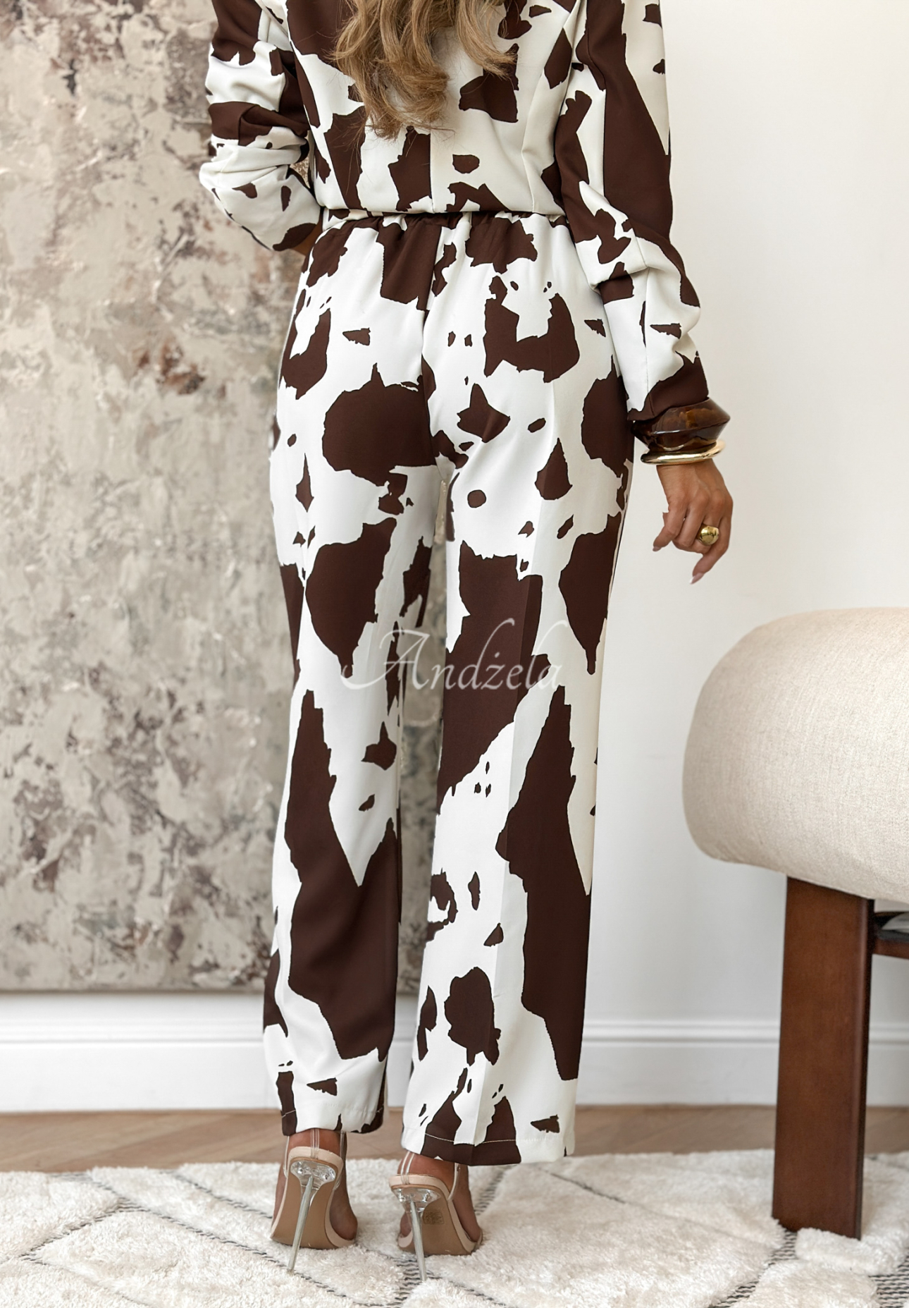 Spodnie w zwierzęcy print Country Glamour biało-czekoladowe