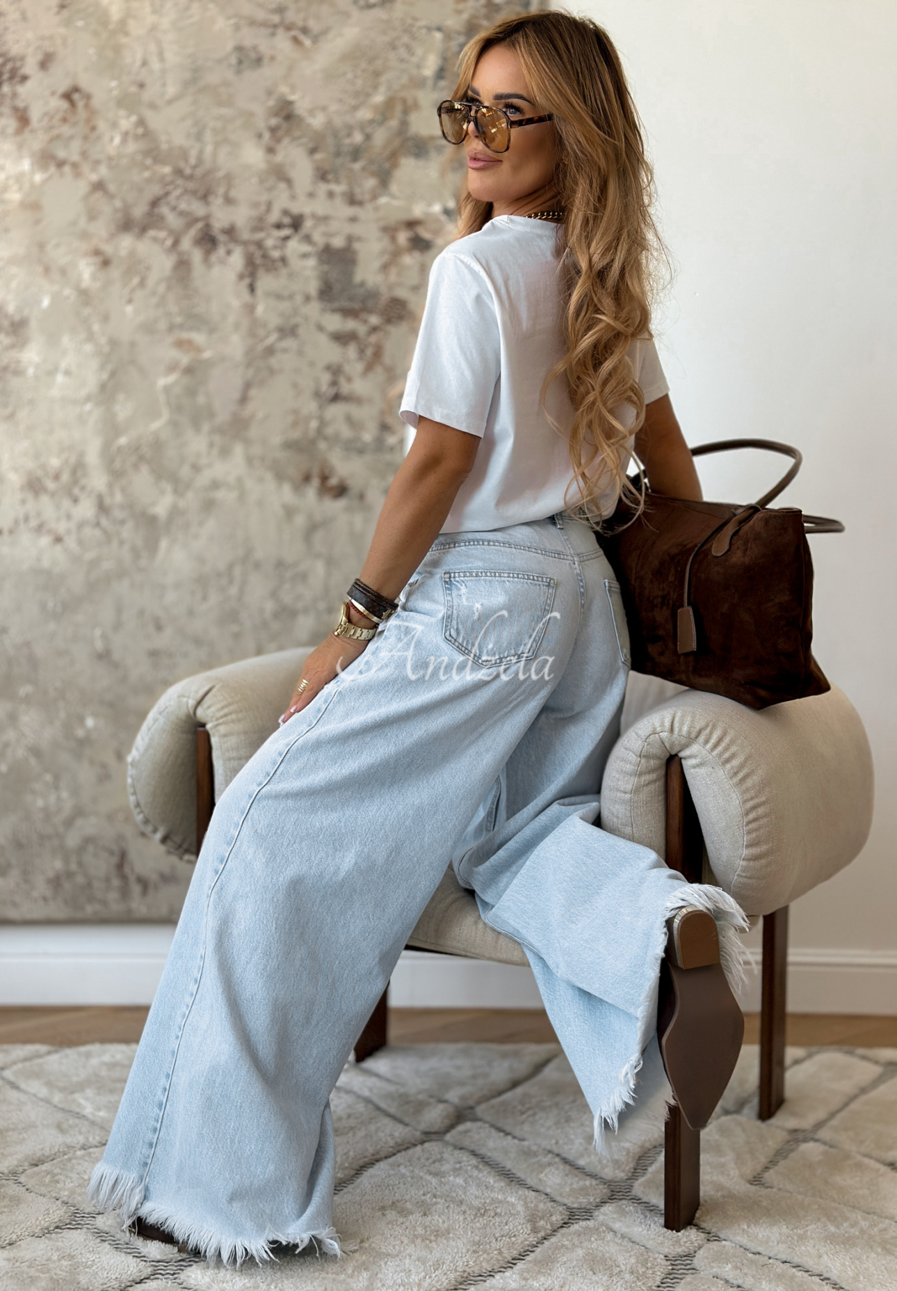 Quick Fix wide leg denim pants light blue