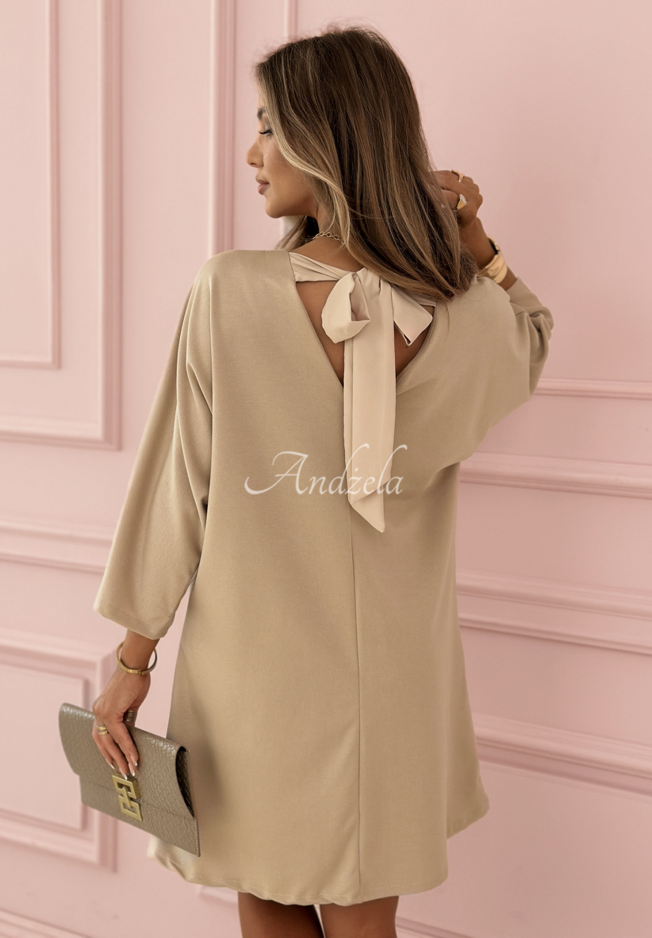 Oversize dress with binding Bow For Me beige