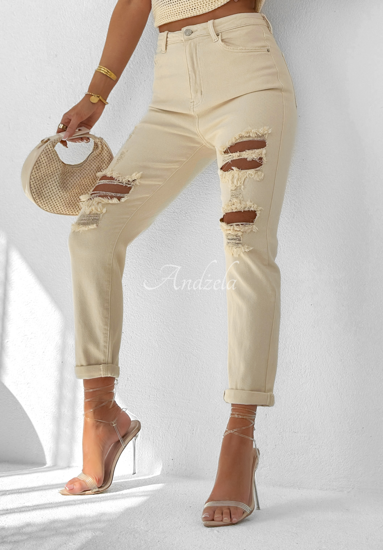 Miss Ripps vanilla rubbed denim pants