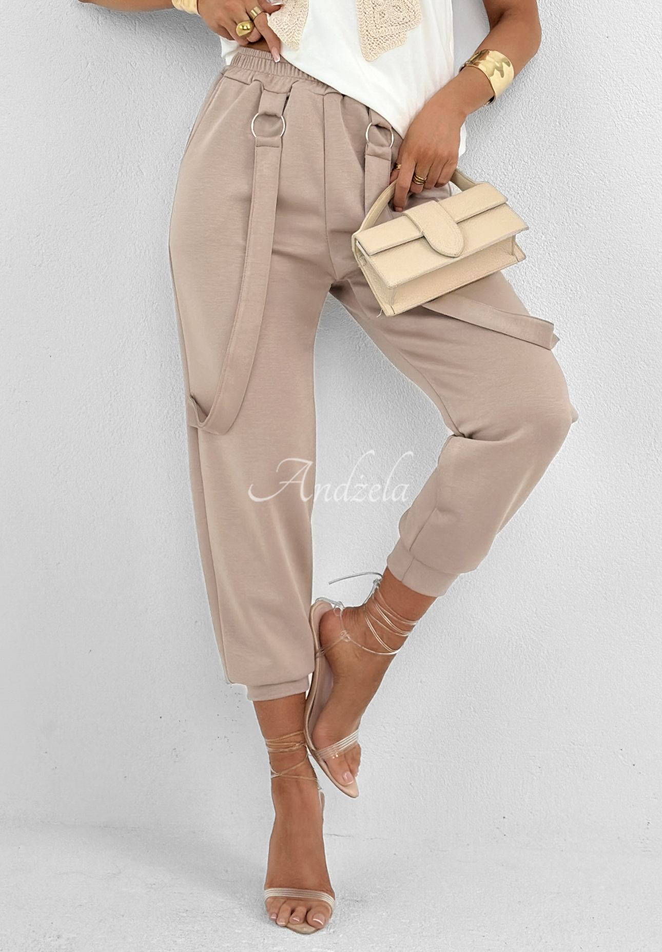 Butter fabric pants with suspenders Smooth Desire mocha