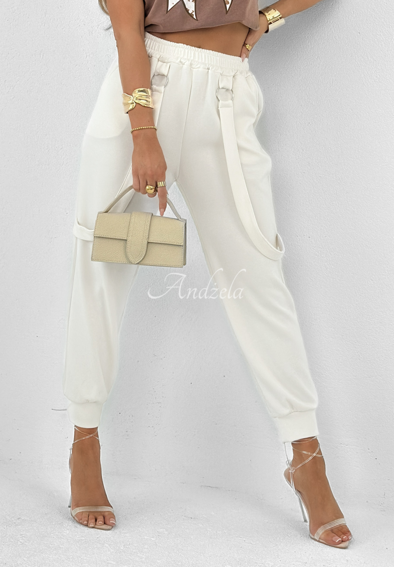 Butter fabric pants with suspenders Smooth Desire ecru