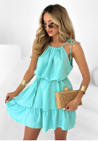 Sukienka na ramiączkach z falbanką La Fleur turkusowa