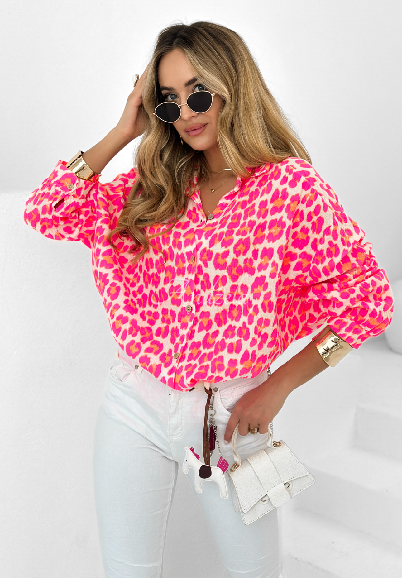 Muslin shirt in camouflage Spice Islands neon pink