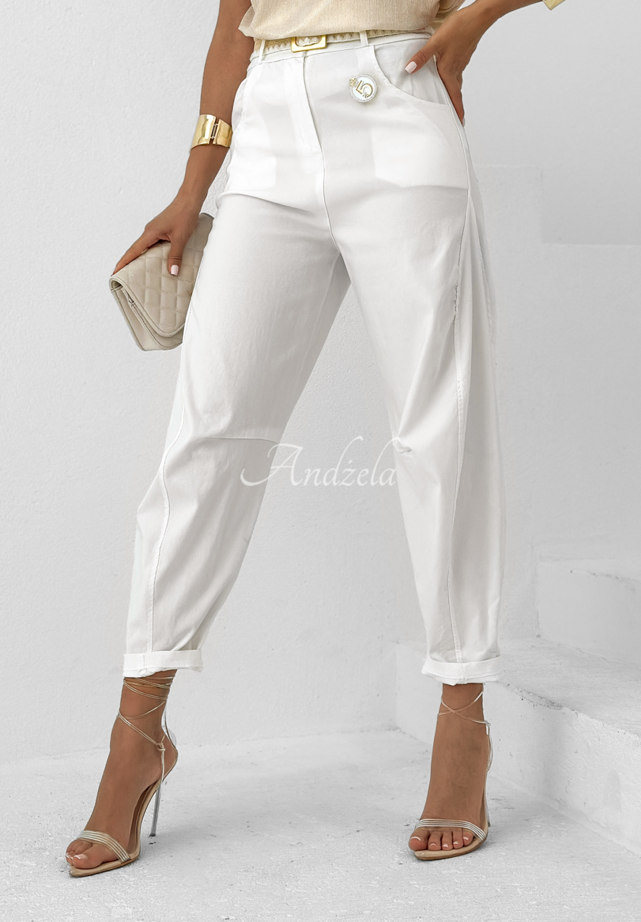 Pants with belt Steer Yourself ecru