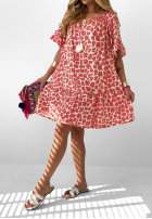 Muślinowa sukienka w panterkę Blue Feeling beżowo-różowa