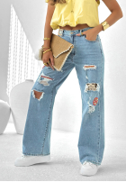 Spodnie jeansowe z przetarciami i naszywkami Cute & Trendy niebieskie