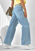 Spodnie jeansowe z przetarciami i naszywkami Cute & Trendy niebieskie