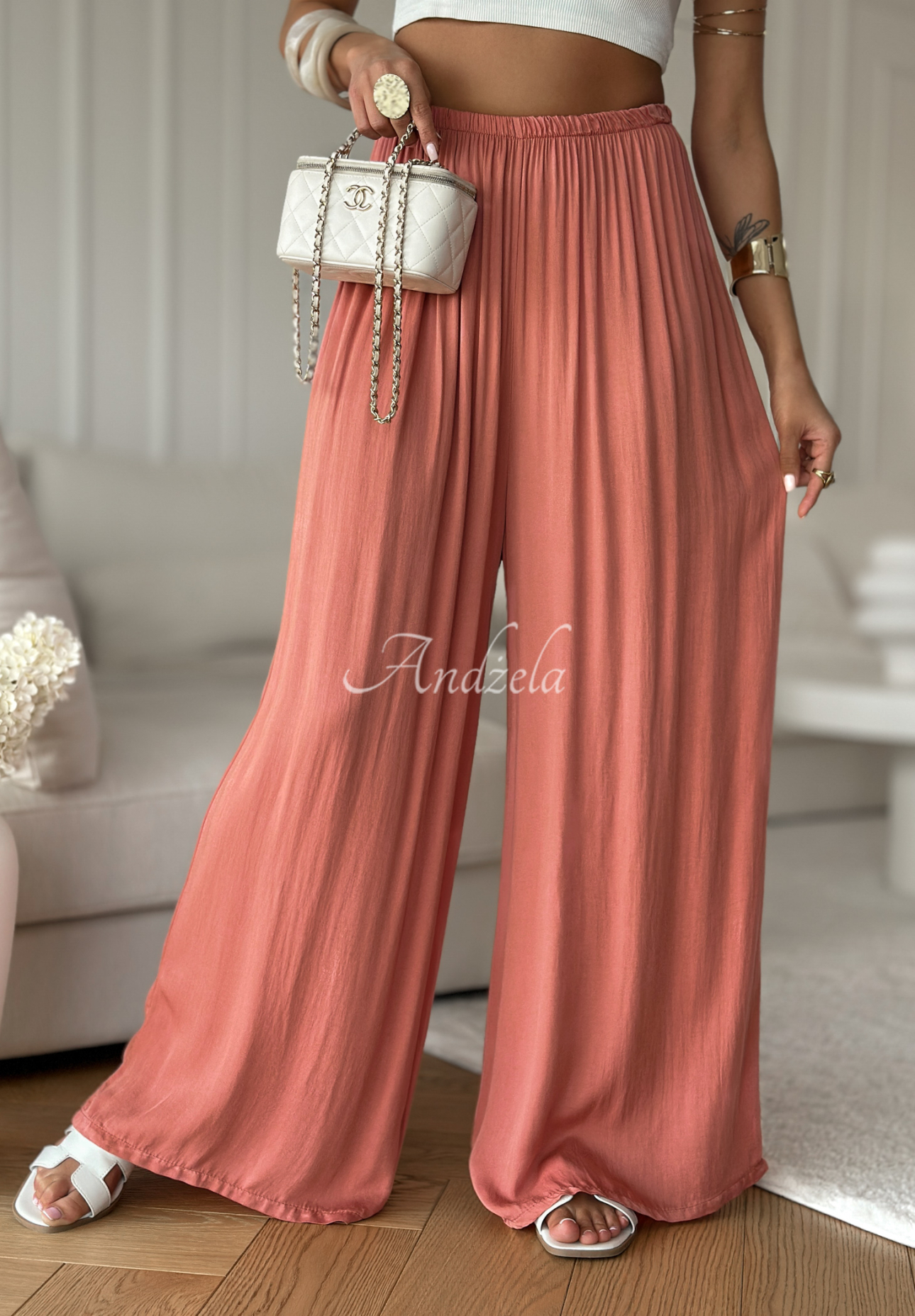 Viscose wide leg pants Letter To Summer peach.