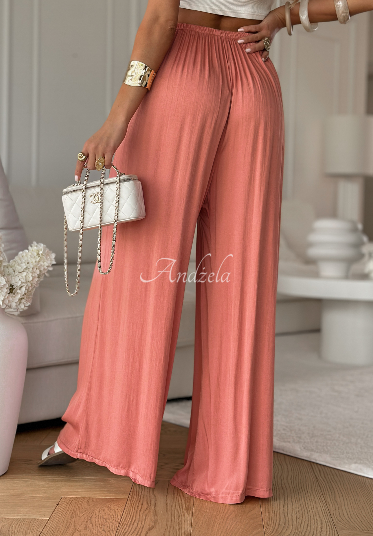 Viscose wide leg pants Letter To Summer peach.