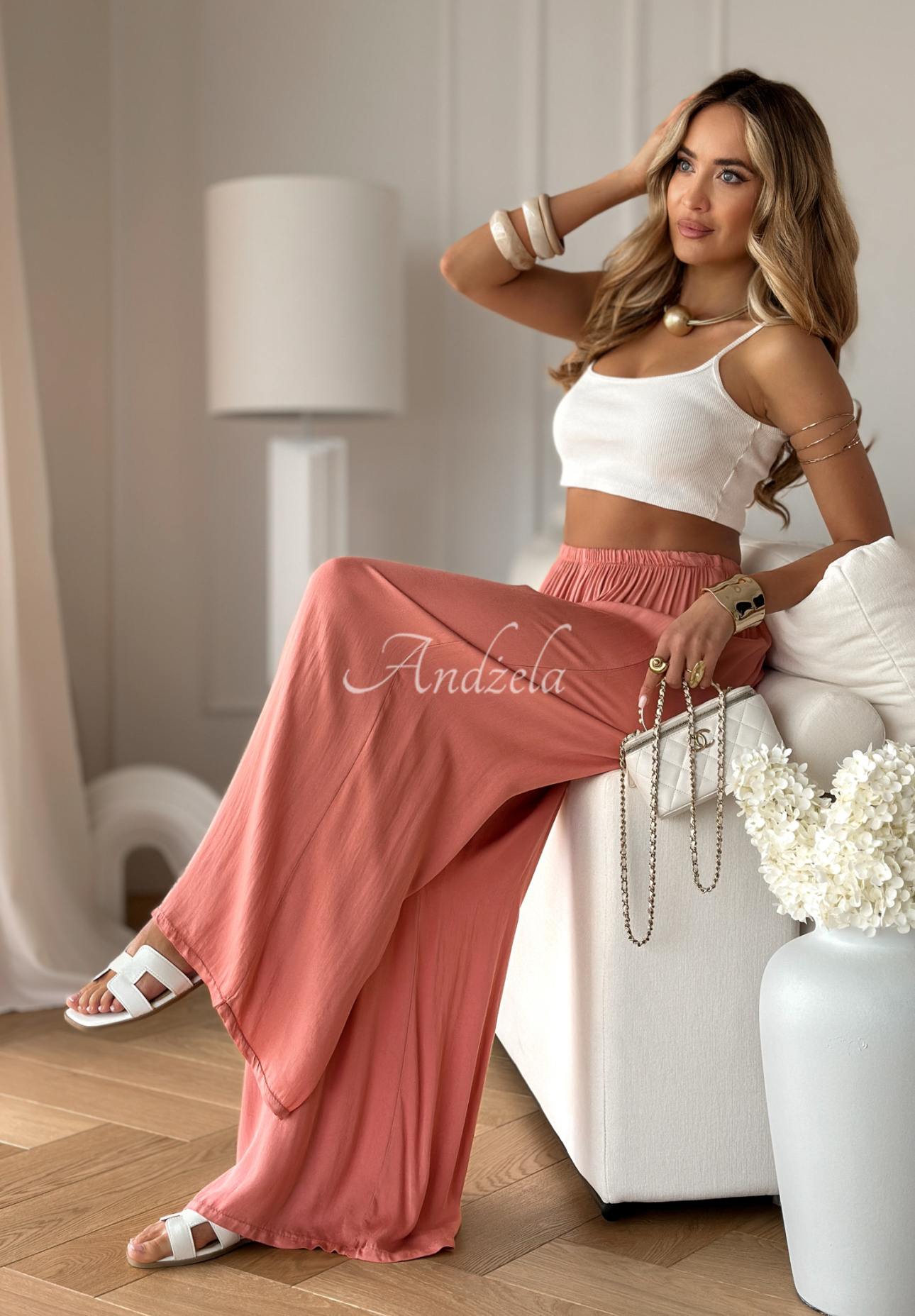 Viscose wide leg pants Letter To Summer peach.