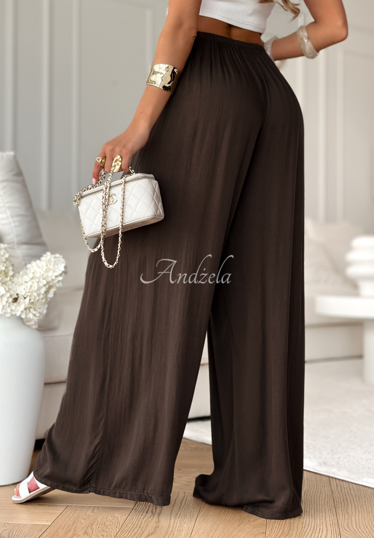 Viscose wide leg pants Letter To Summer chocolate.