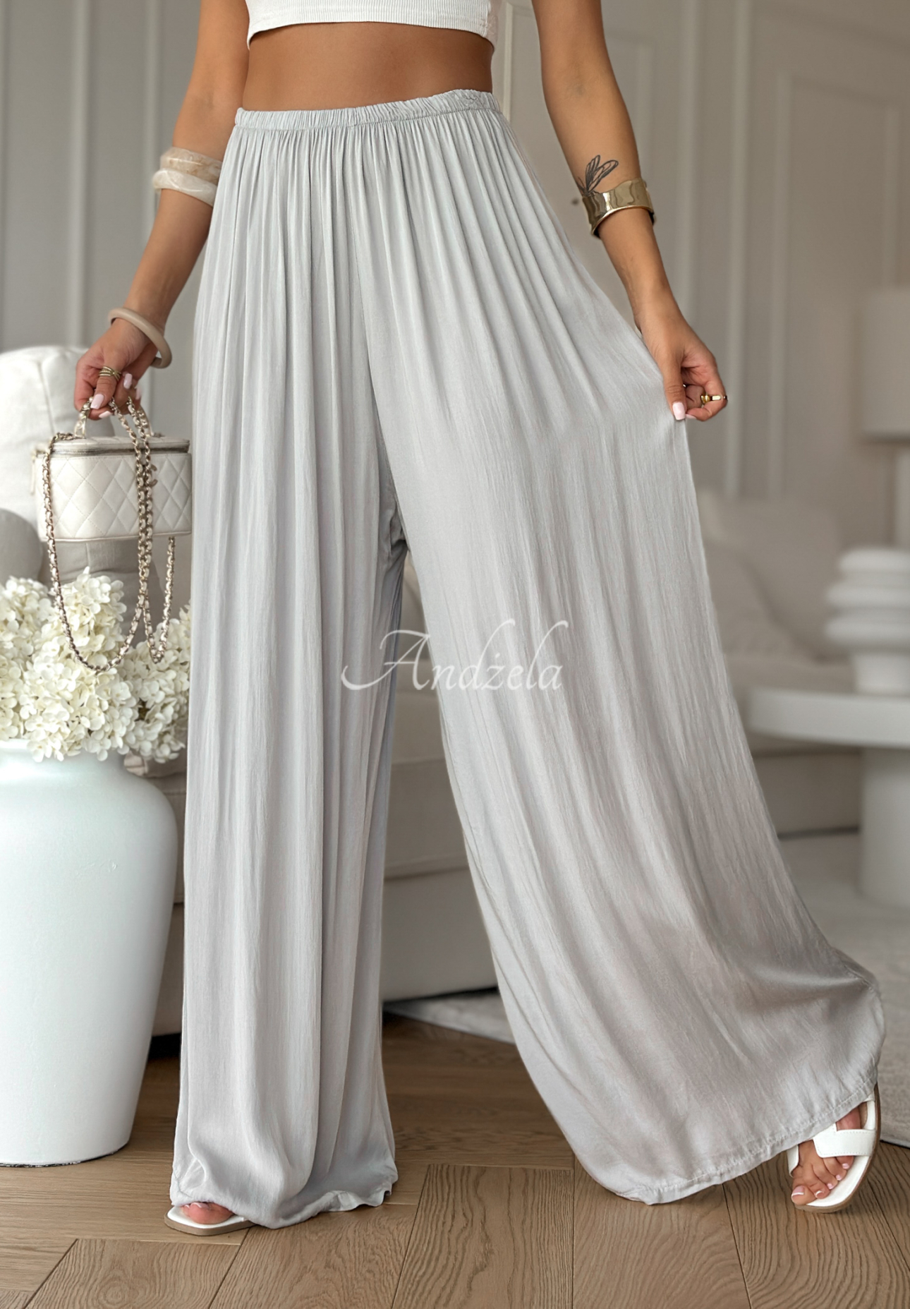 Viscose wide leg pants Letter To Summer grey