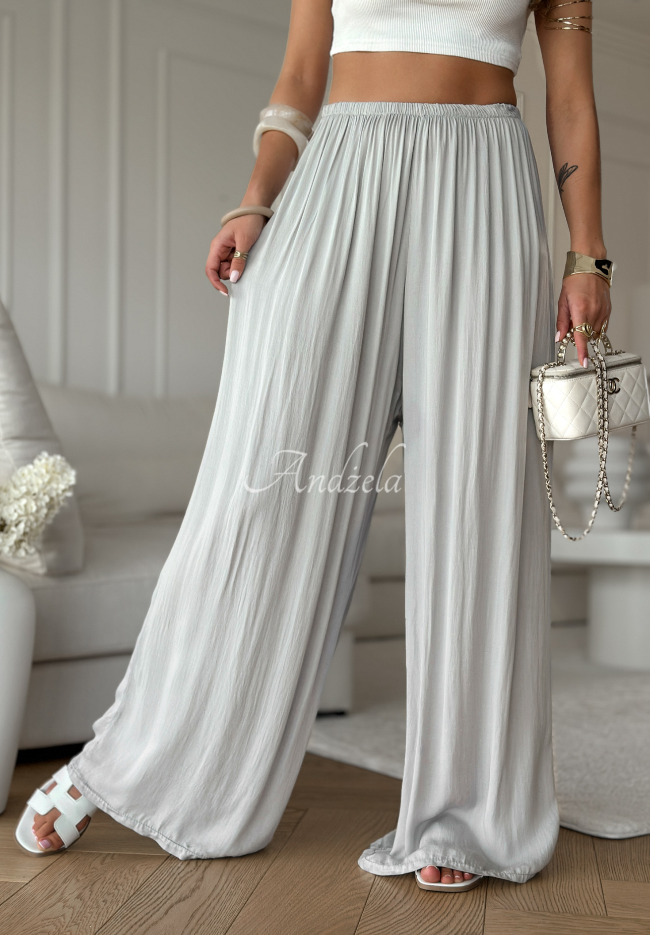 Viscose wide leg pants Letter To Summer grey