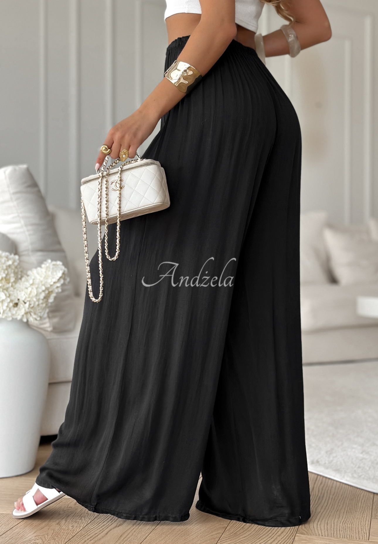 Viscose wide leg pants Letter To Summer black