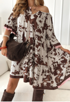 Sukienka z falbanką w zwierzęcy print Falls Into Line biało-czekoladowa