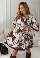 Sukienka z falbanką w zwierzęcy print Falls Into Line biało-czekoladowa