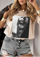 Krótki T-shirt z nadrukiem Scissors beżowy