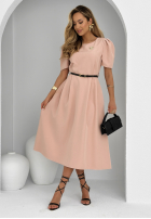 Sukienka midi z bufkami i paskiem The True Value brudny róż