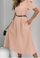 Sukienka midi z bufkami i paskiem The True Value brudny róż