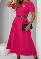 Sukienka midi z bufkami i paskiem The True Value fuksjowa