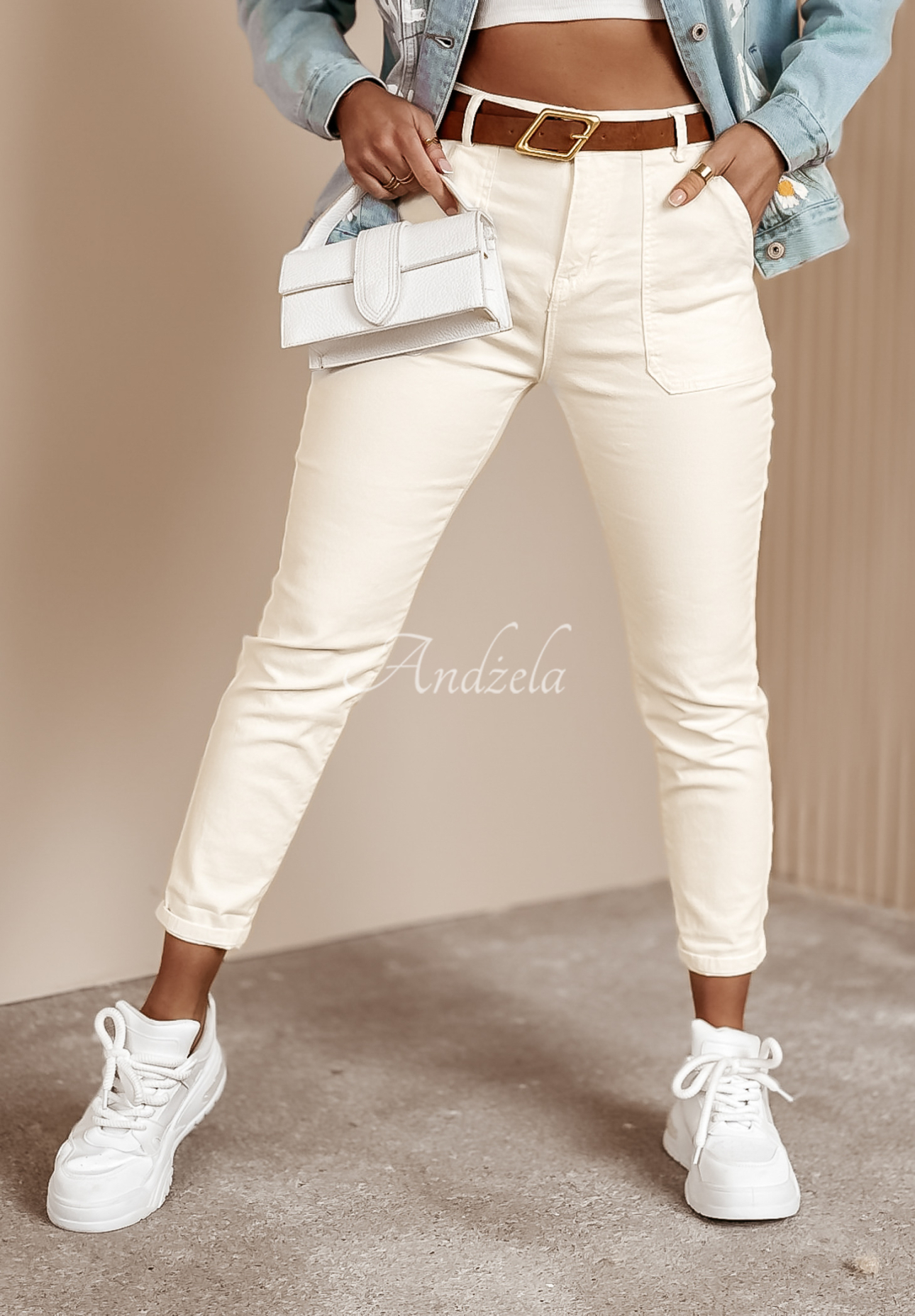 Denim pants with belt Dreams And Desires ecru