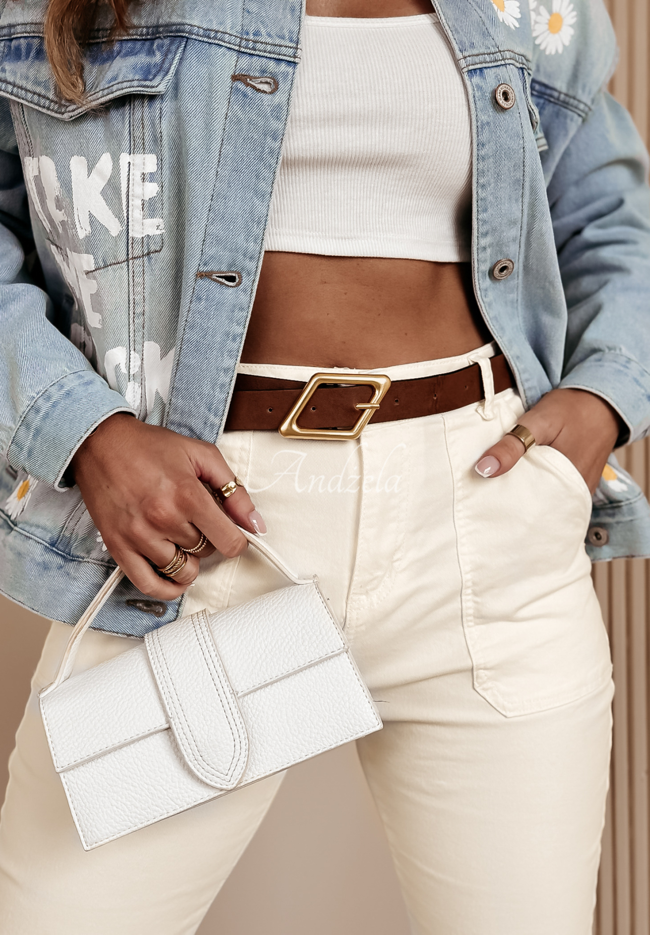 Spodnie jeansowe z paskiem Dreams And Desires ecru