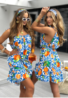 Sukienka na ramiączkach w cytrynki La Fleur niebiesko-pomarańczowa