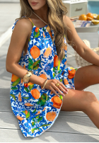 Sukienka na ramiączkach w cytrynki La Fleur niebiesko-pomarańczowa