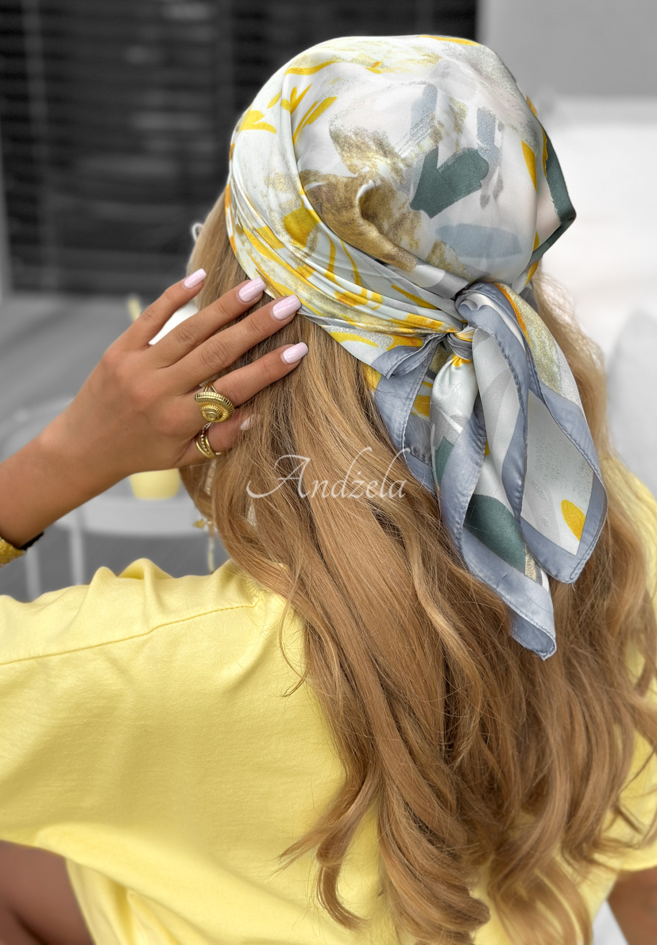 Apaszka we wzory Artistic Soul żółto-szara