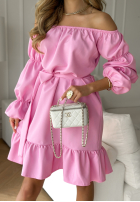 Sukienka hiszpanka z paskiem To Love Me różowa