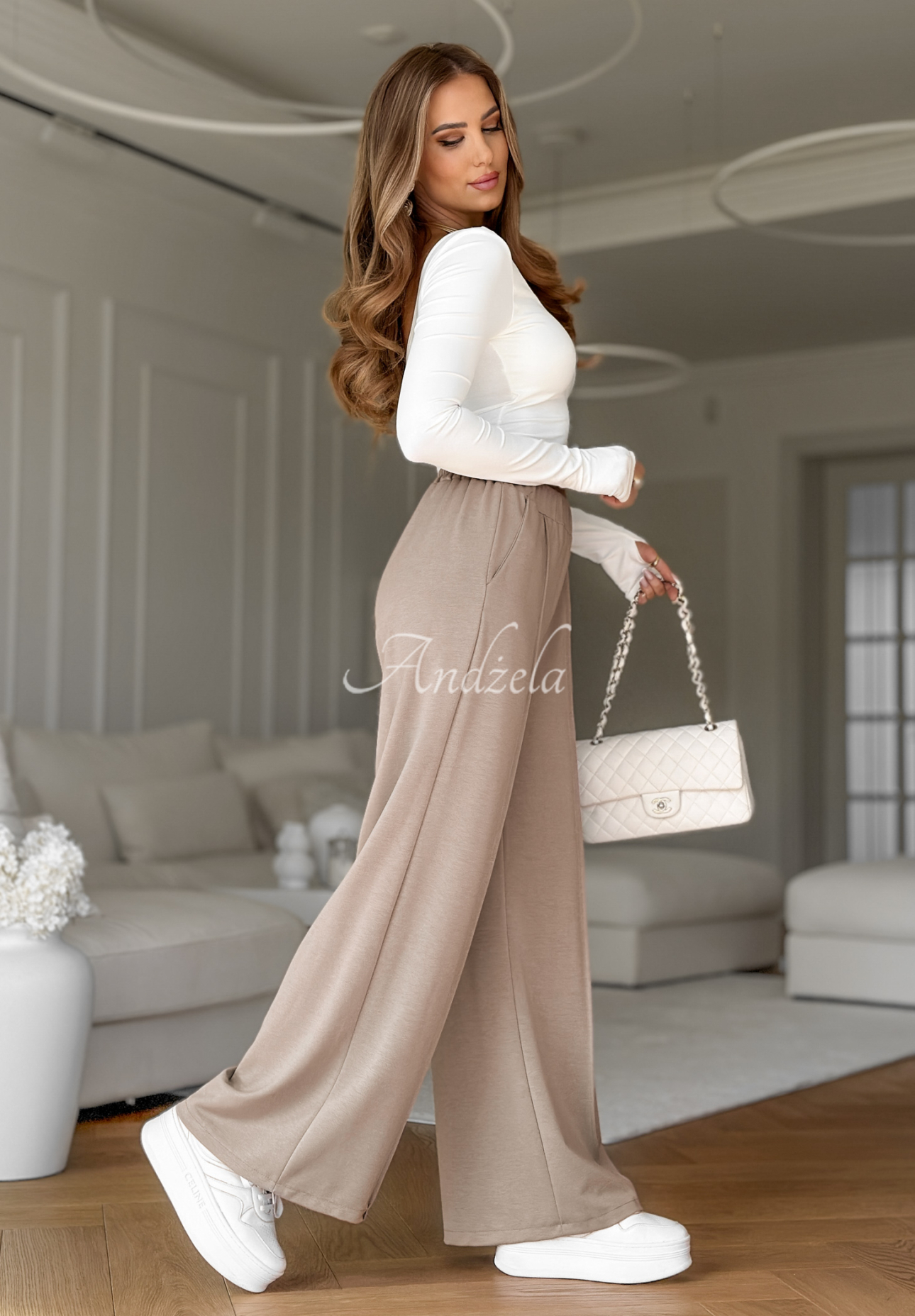 Material wide leg pants buttercream In My Opinion mocha