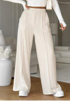Materiałowe spodnie wide leg In My Opinion ecru