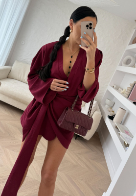 Linen dress with belt La Milla Don't Waste Time burgundy
