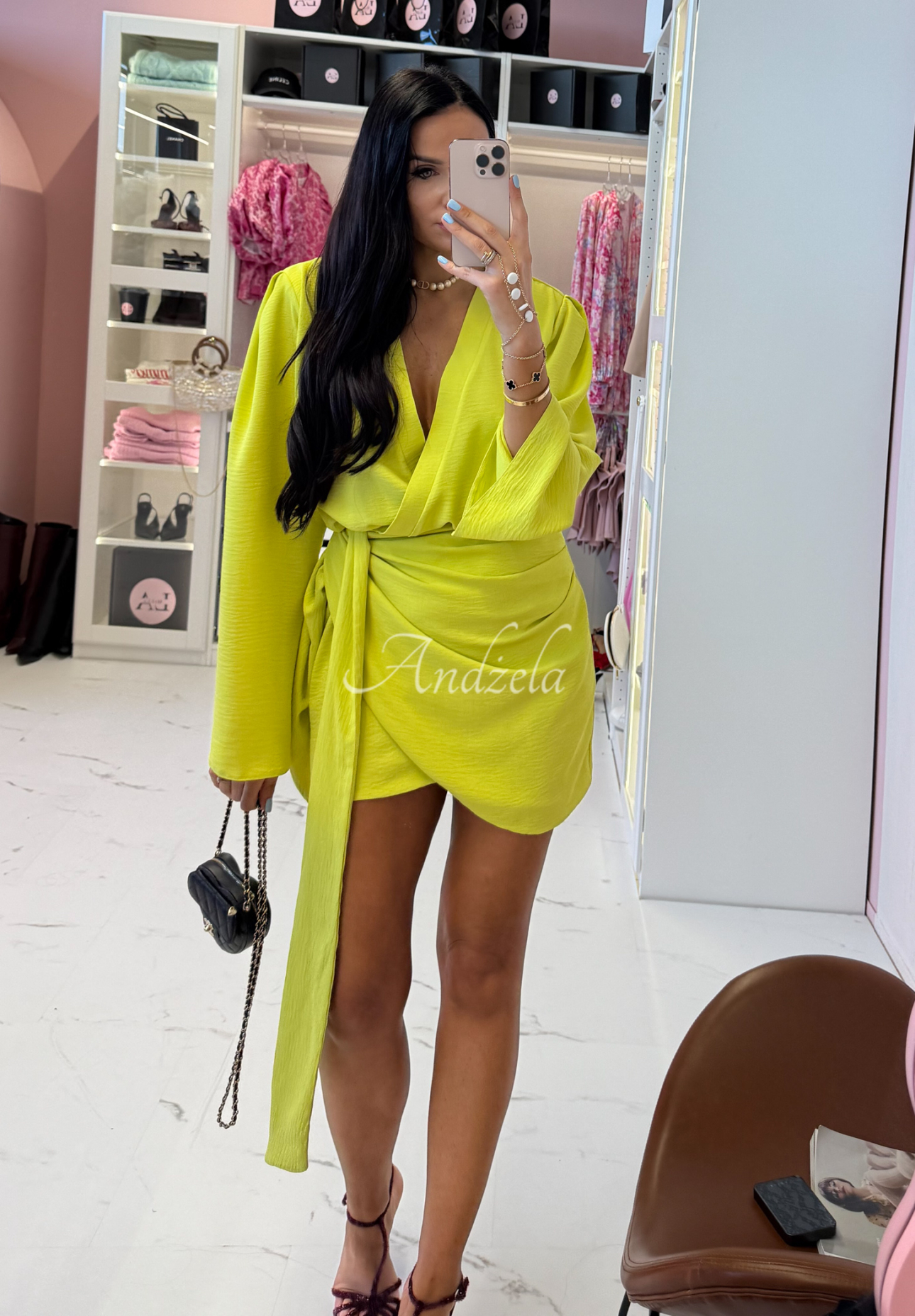 La Milla Don't Waste Time lime green linen dress with belt