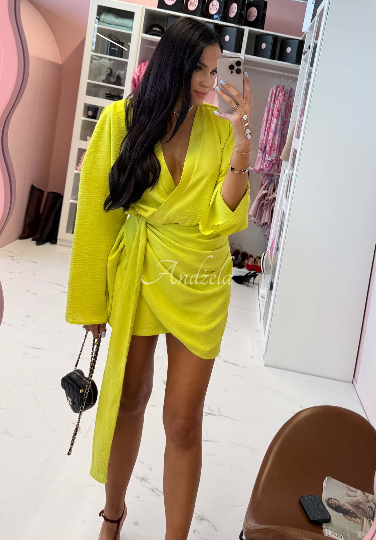 Wiskozowa sukienka z paskiem La Milla Don't Waste Time limonkowa