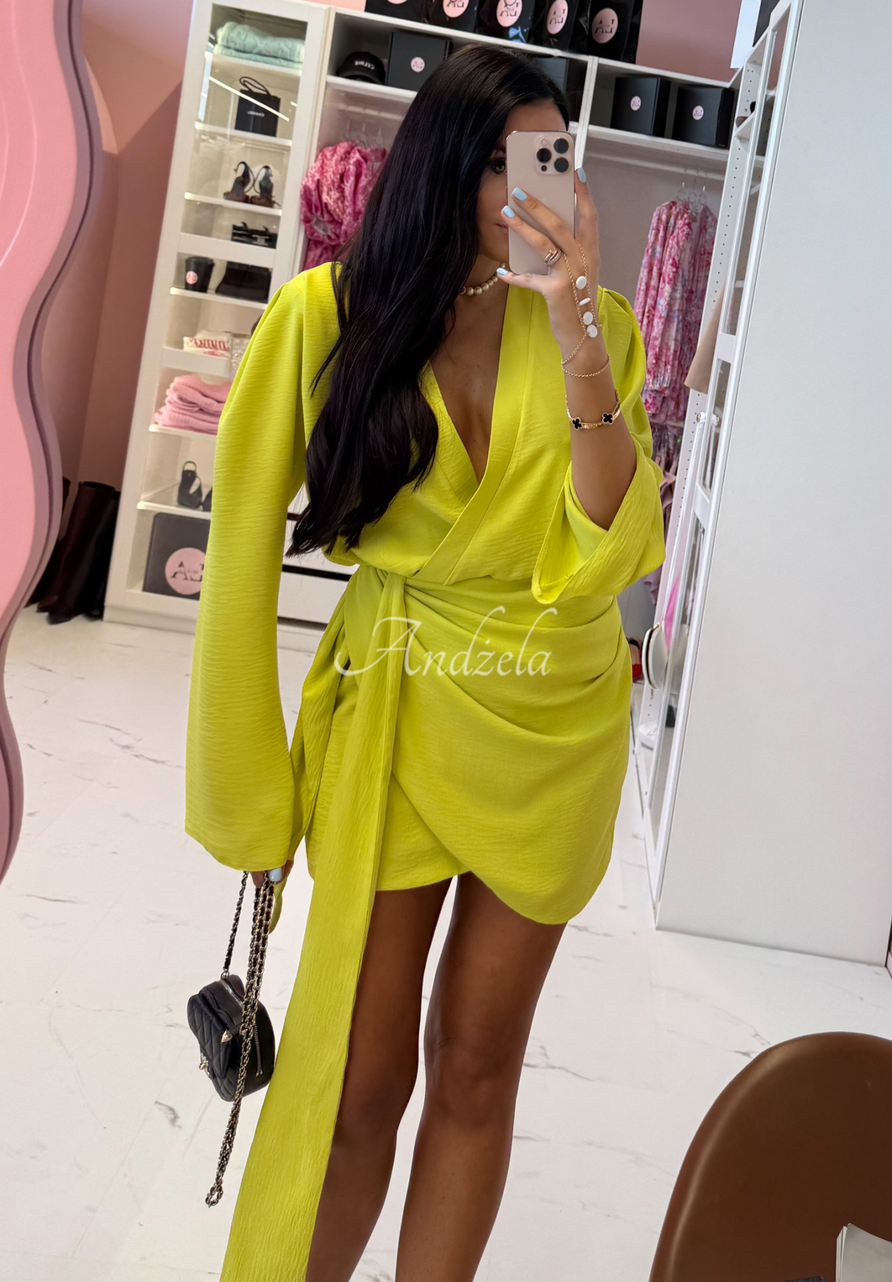 La Milla Don't Waste Time lime green linen dress with belt