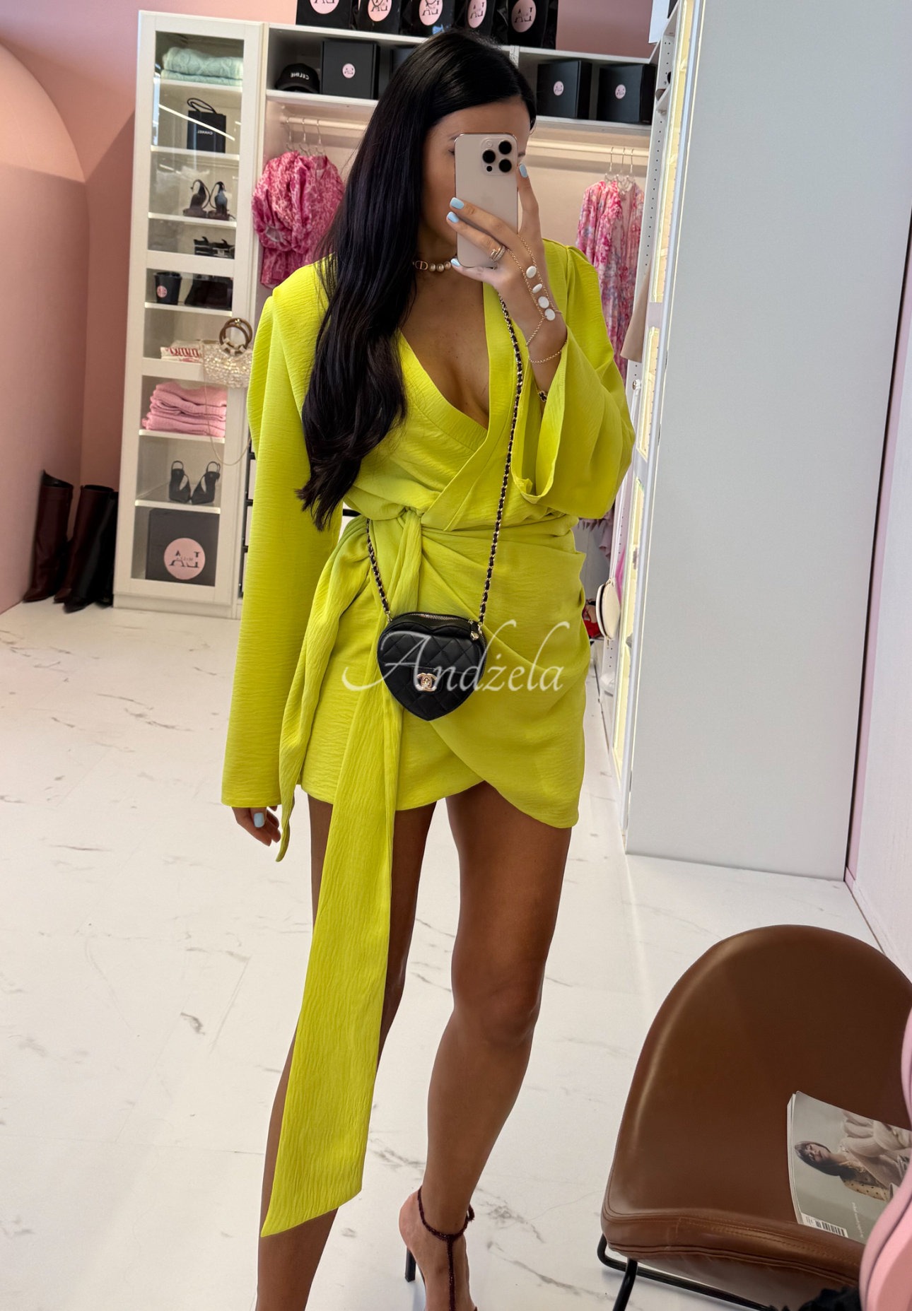 La Milla Don't Waste Time lime green linen dress with belt