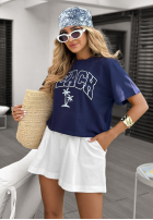 T-shirt z nadrukiem Beach Palms granatowy