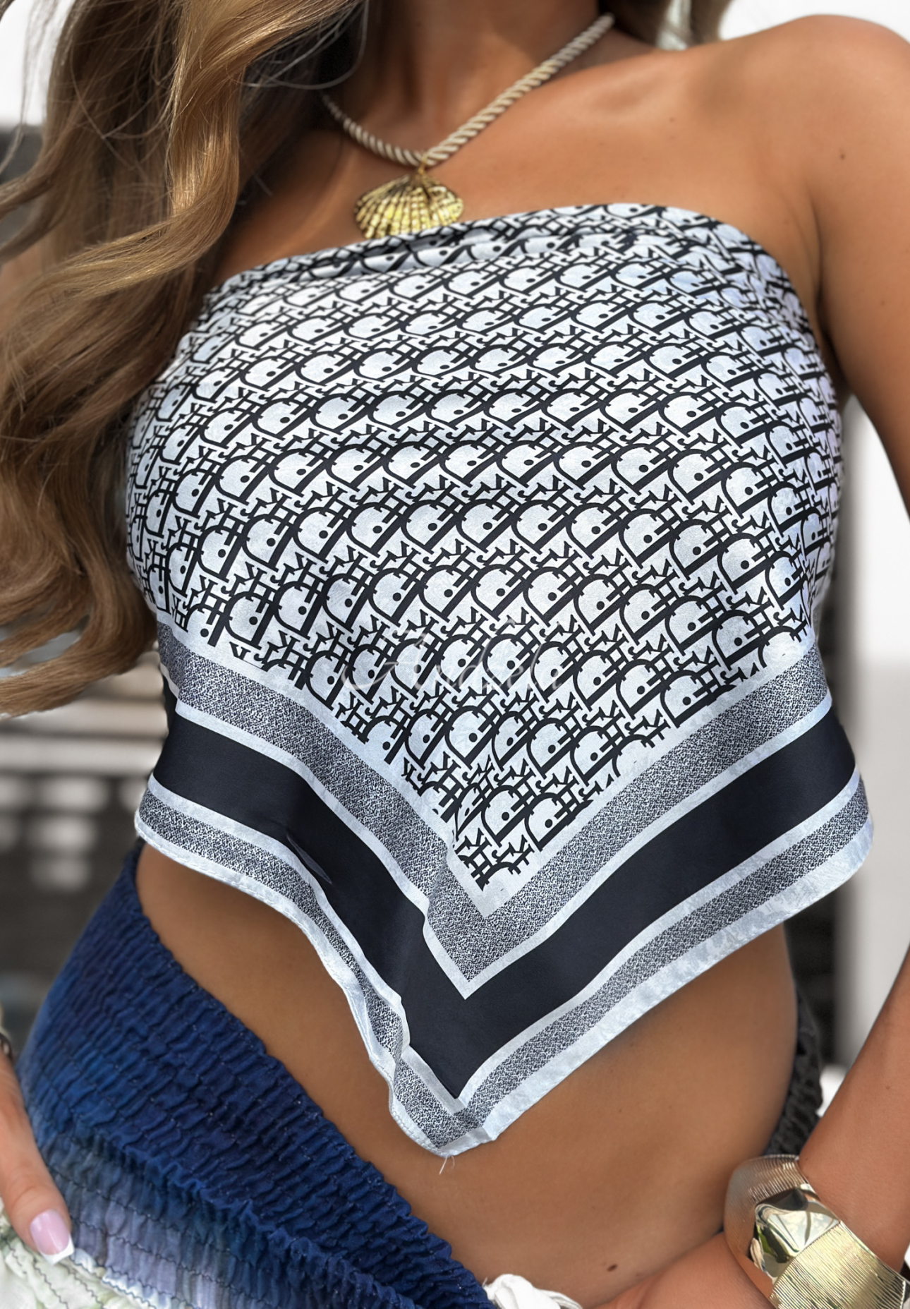 Work Of Art patterned scarf white and black