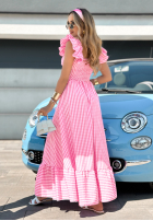 Sukienka z falbankami w kratkę Oh Sweetie biało-różowa