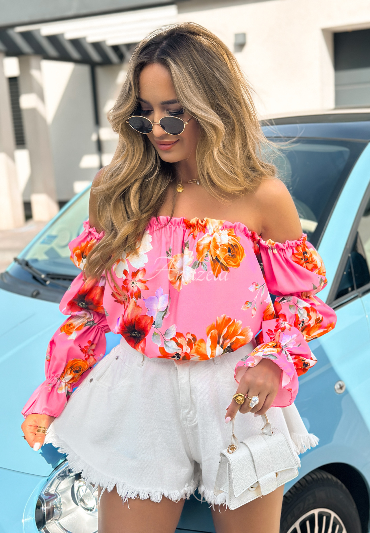 So Flowery pink floral spanga blouse